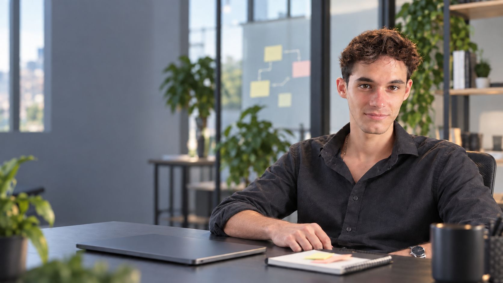 Bryan seated at a desk in an office.